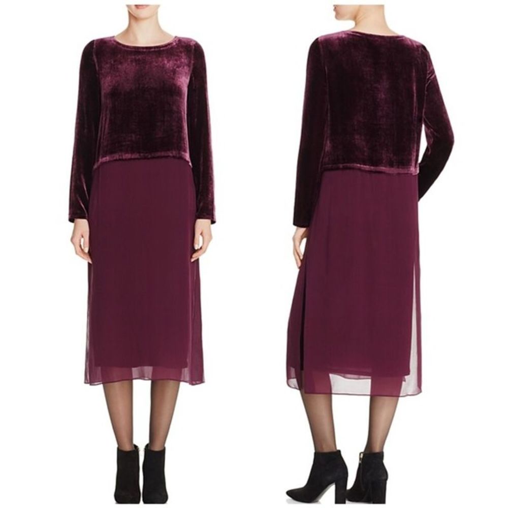 Eileen Fisher Velvet Silk Ballet Neck Duster Dress - Picture 2 of 8